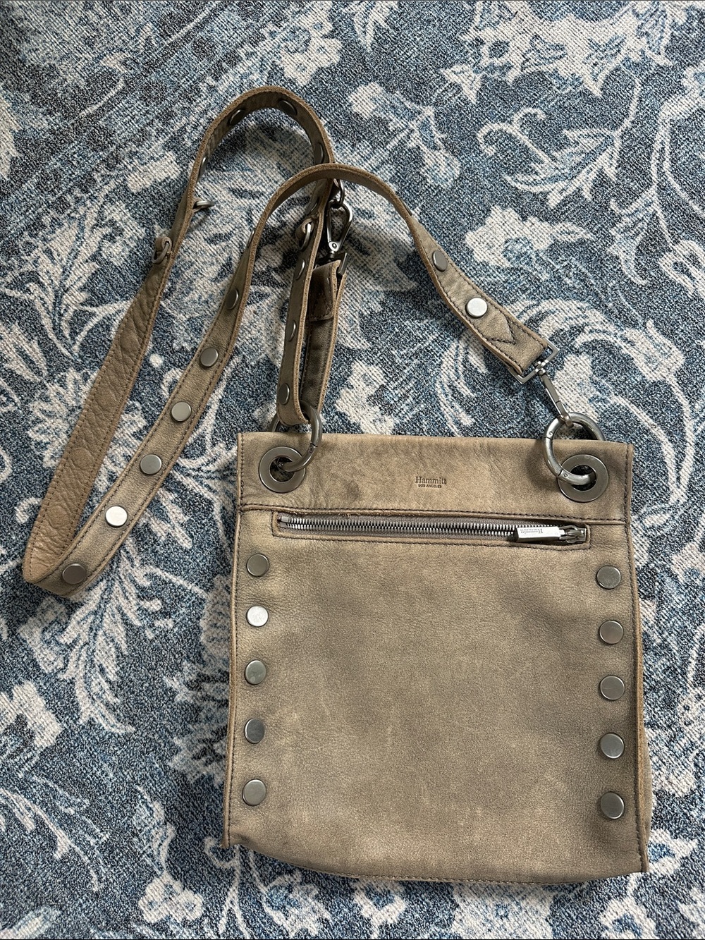 HAMMITT Tony medium crossbody leather taupe silver EUC
